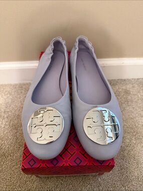 Tory Burch Lavender Leather Logo Ballet Flats